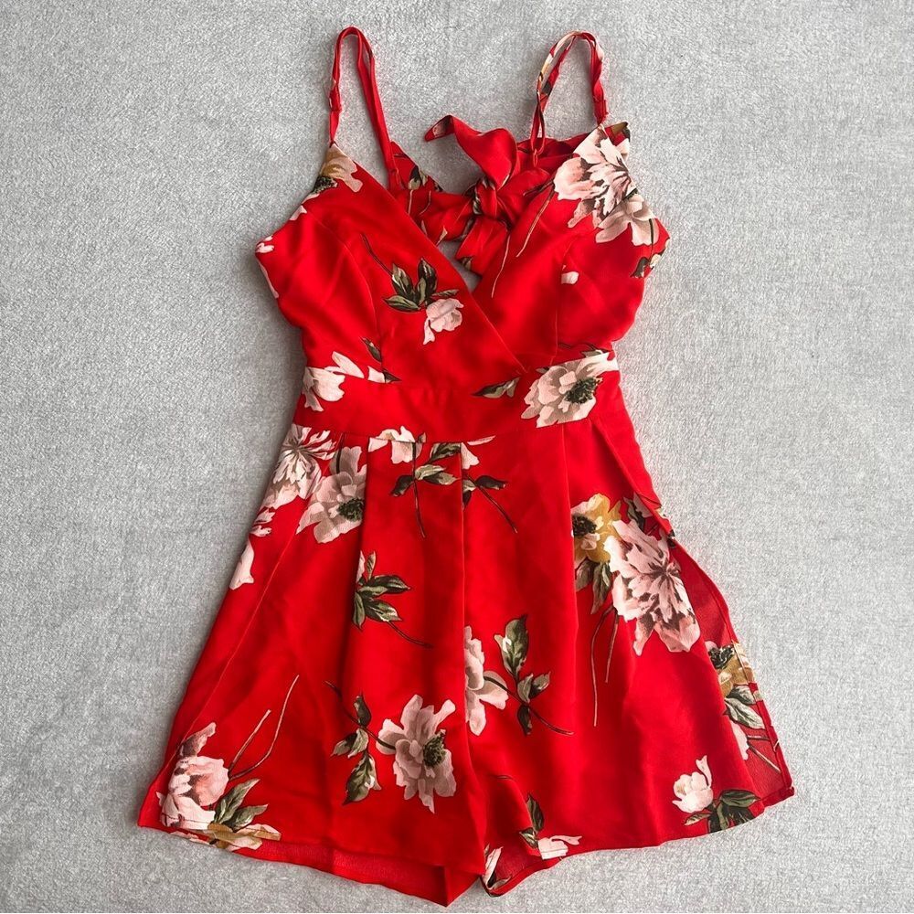 Fashion Nova Red Floral Romper